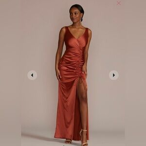 Stretch Charmeuse Drawstring Dress Cinnamon